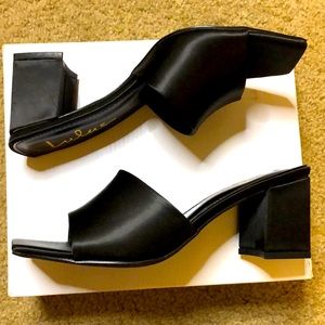 Black satin mules